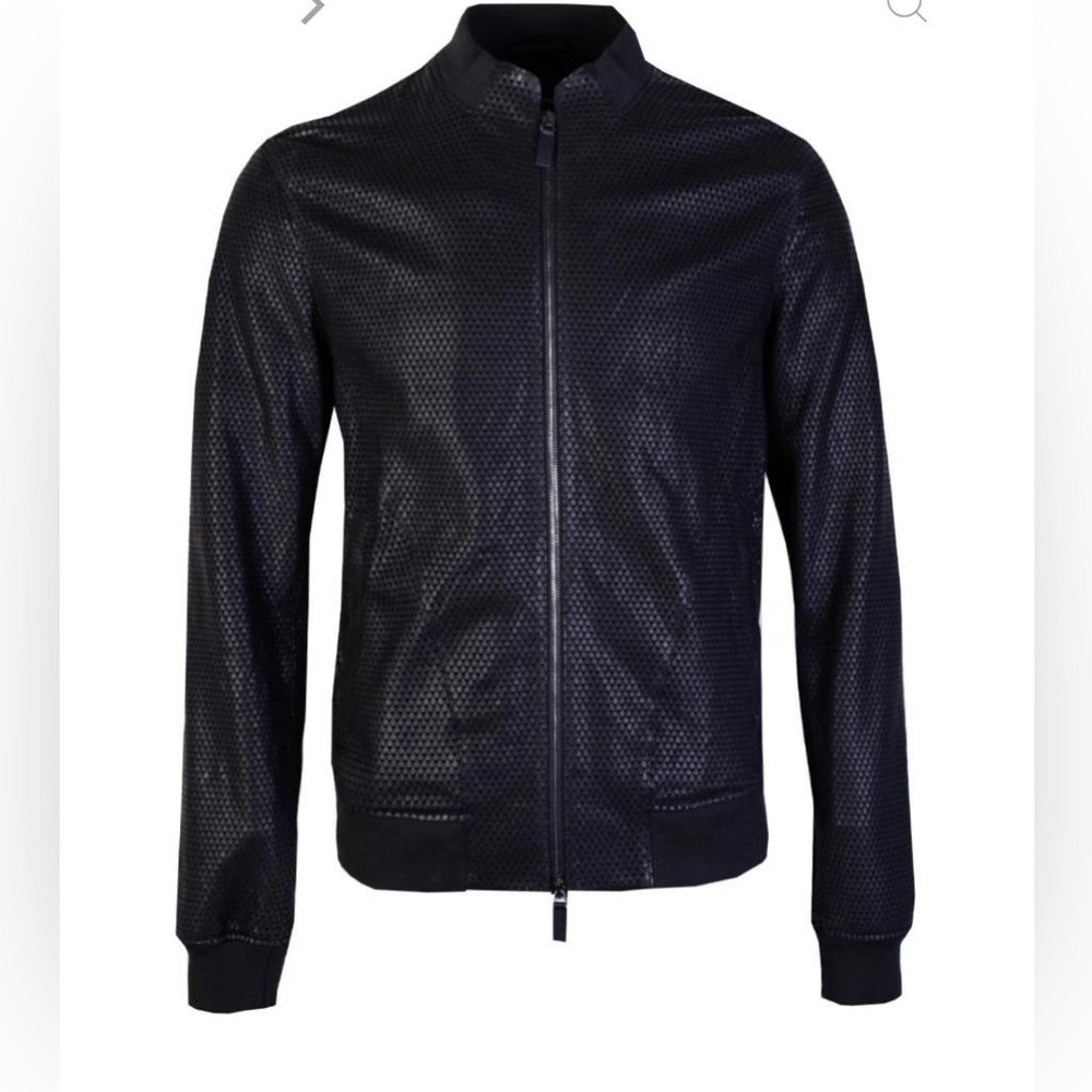 EMPORIO ARMANI / Black Eco Leather Bomber Men’s Jacket - Picture 3 of 8